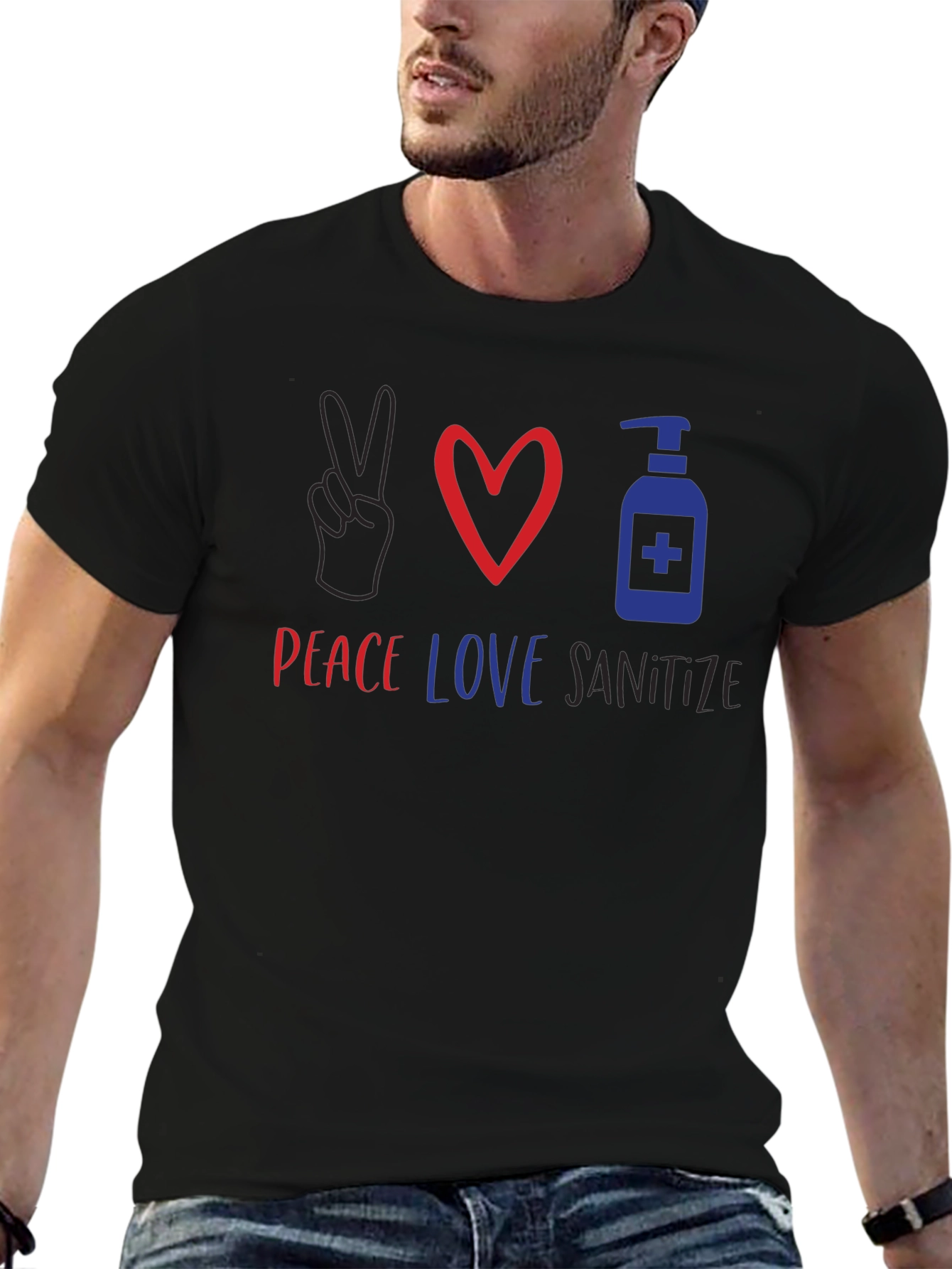 Peace Love Sanitize Graphic Tee - Unisex Black T-Shirt