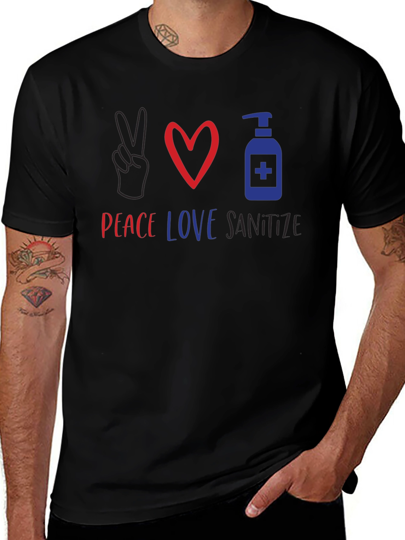 Peace Love Sanitize Graphic Tee - Unisex Black T-Shirt