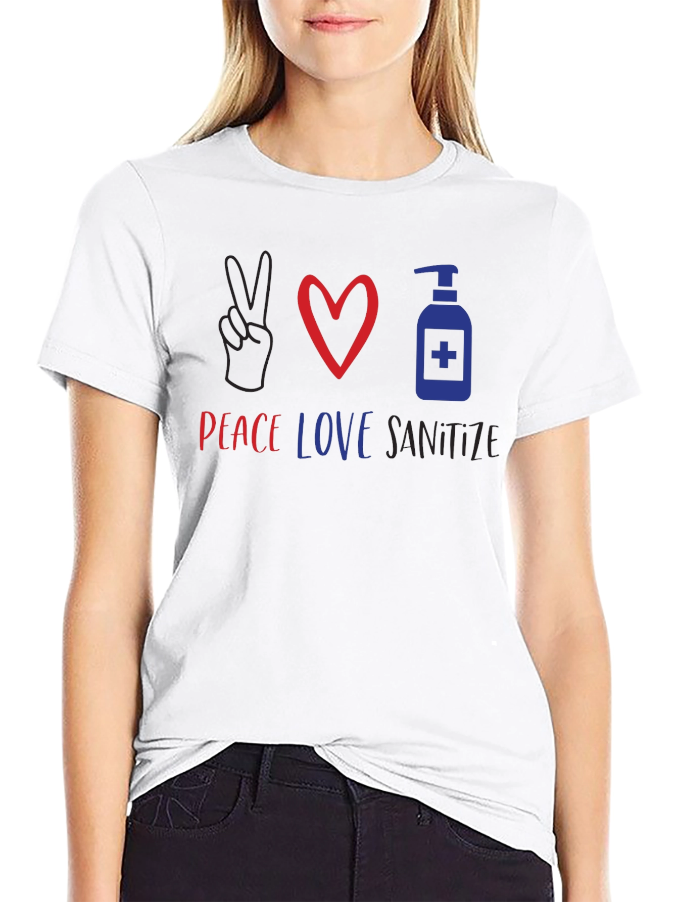 Peace Love Sanitize Graphic Tee - Unisex Black T-Shirt