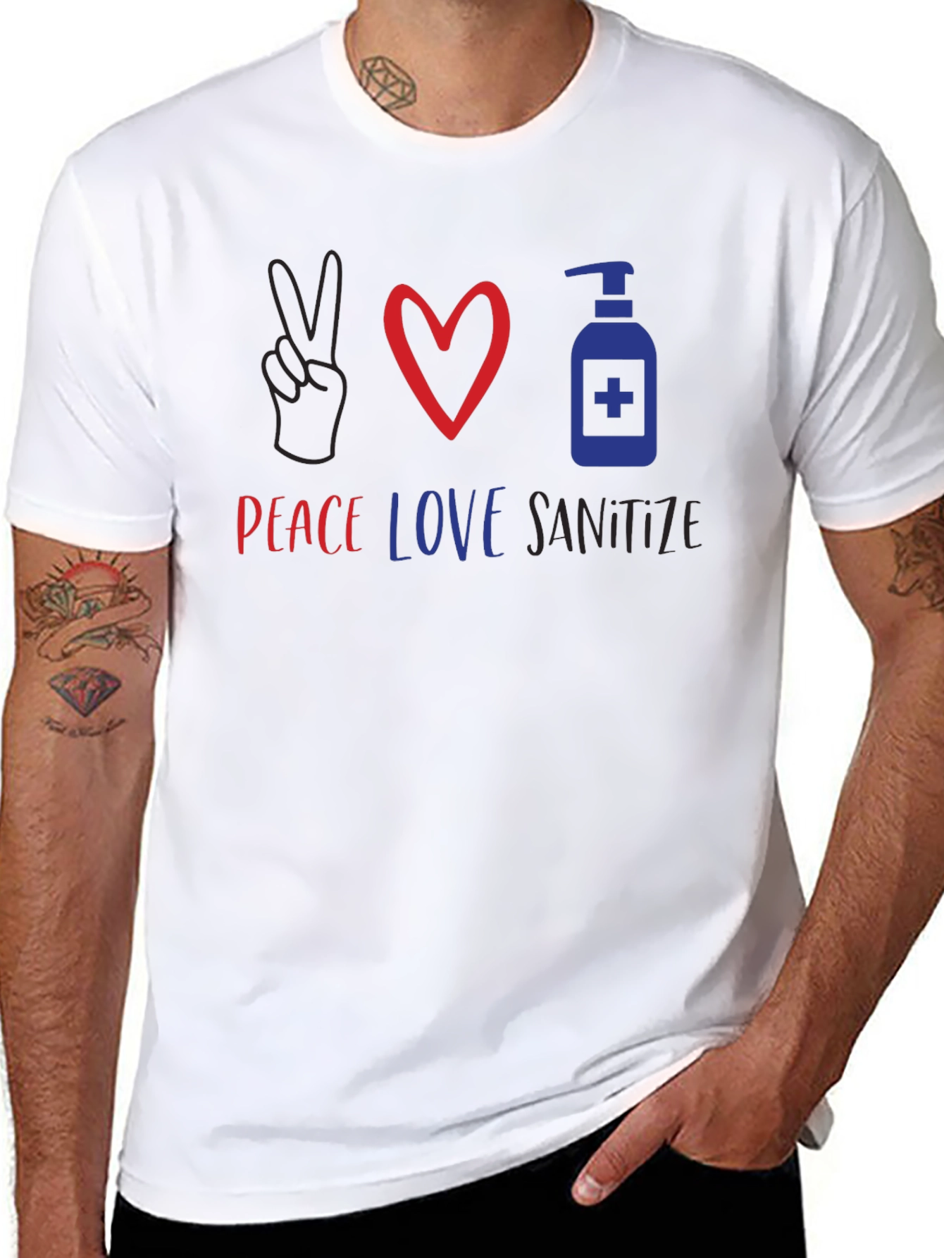 Peace Love Sanitize Graphic Tee - Unisex Black T-Shirt