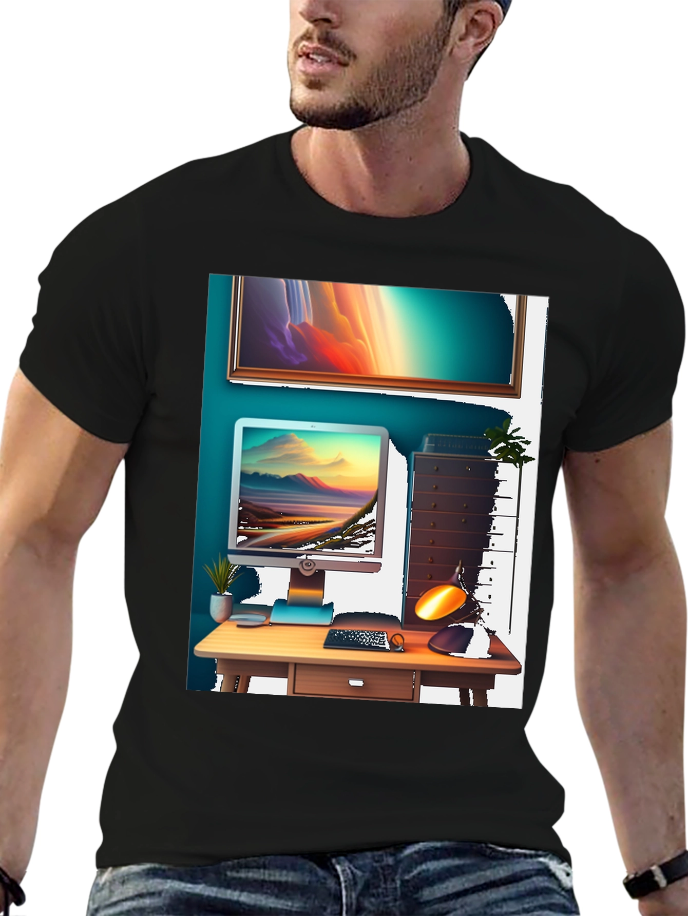 Modern Workspace Graphic Tee - Black