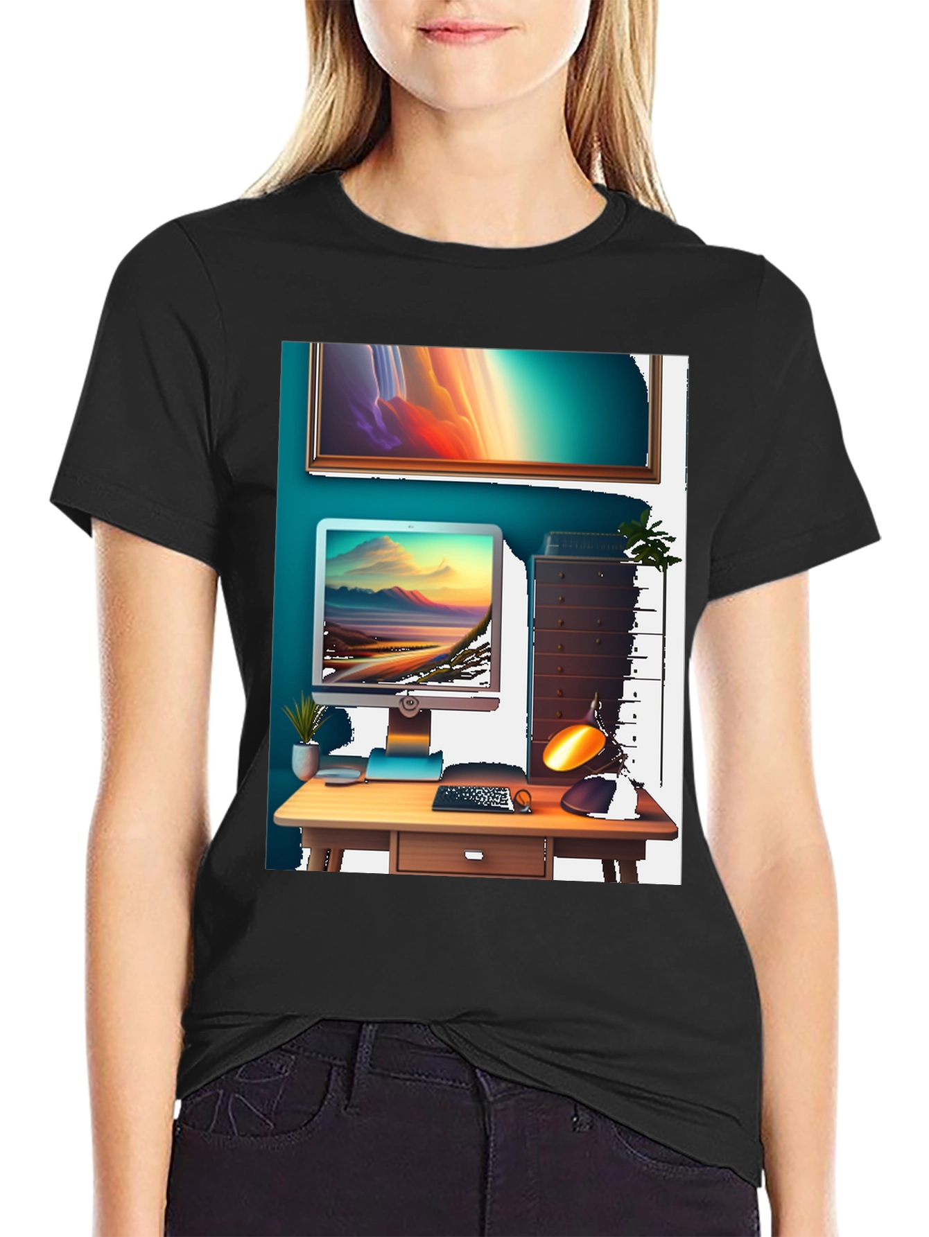 Modern Workspace Graphic Tee - Black