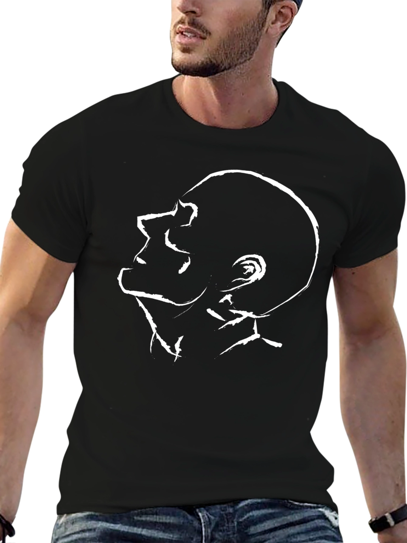 Abstract Mans Profile Black Cotton Graphic Tee