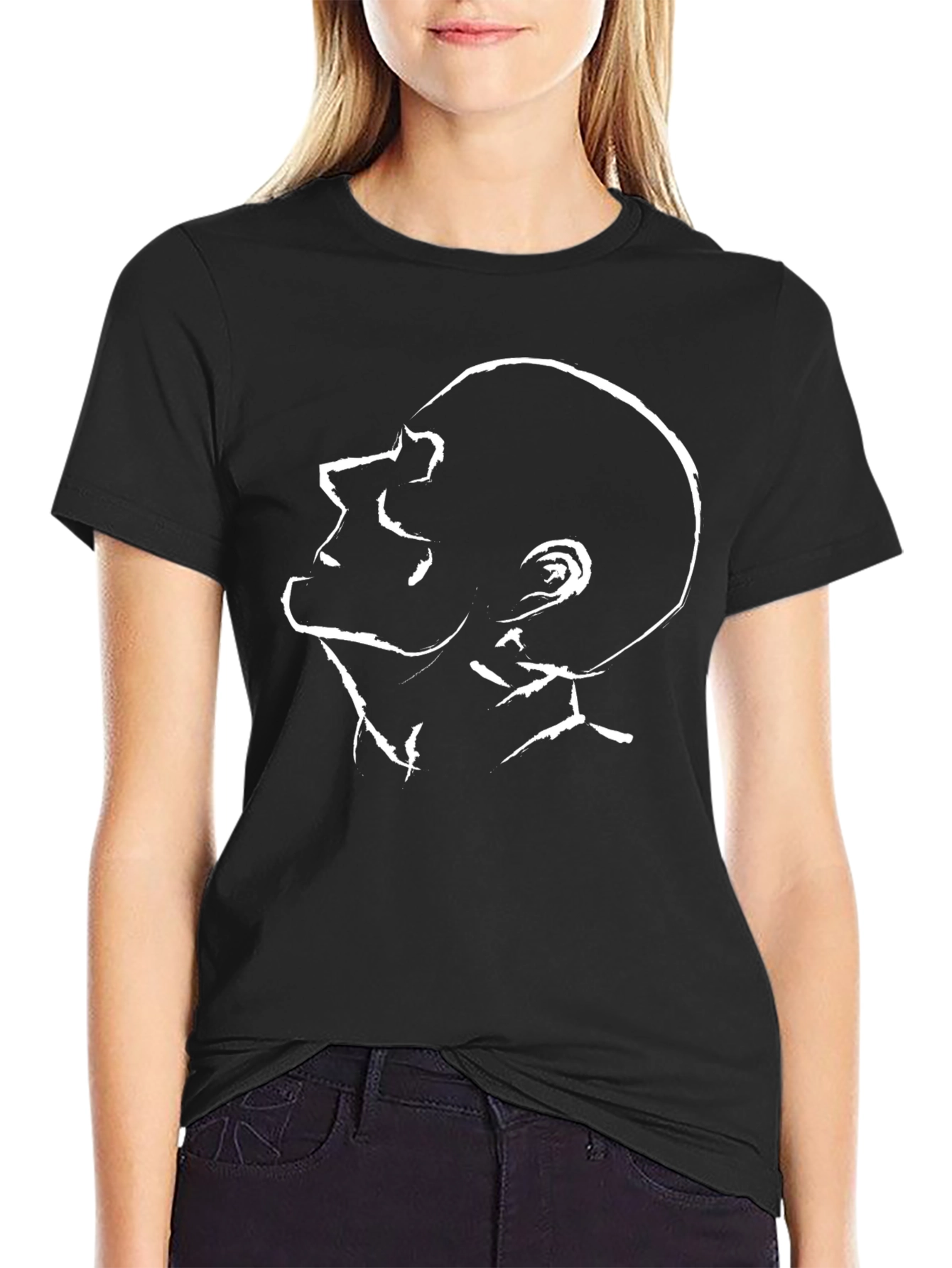 Abstract Mans Profile Black Cotton Graphic Tee