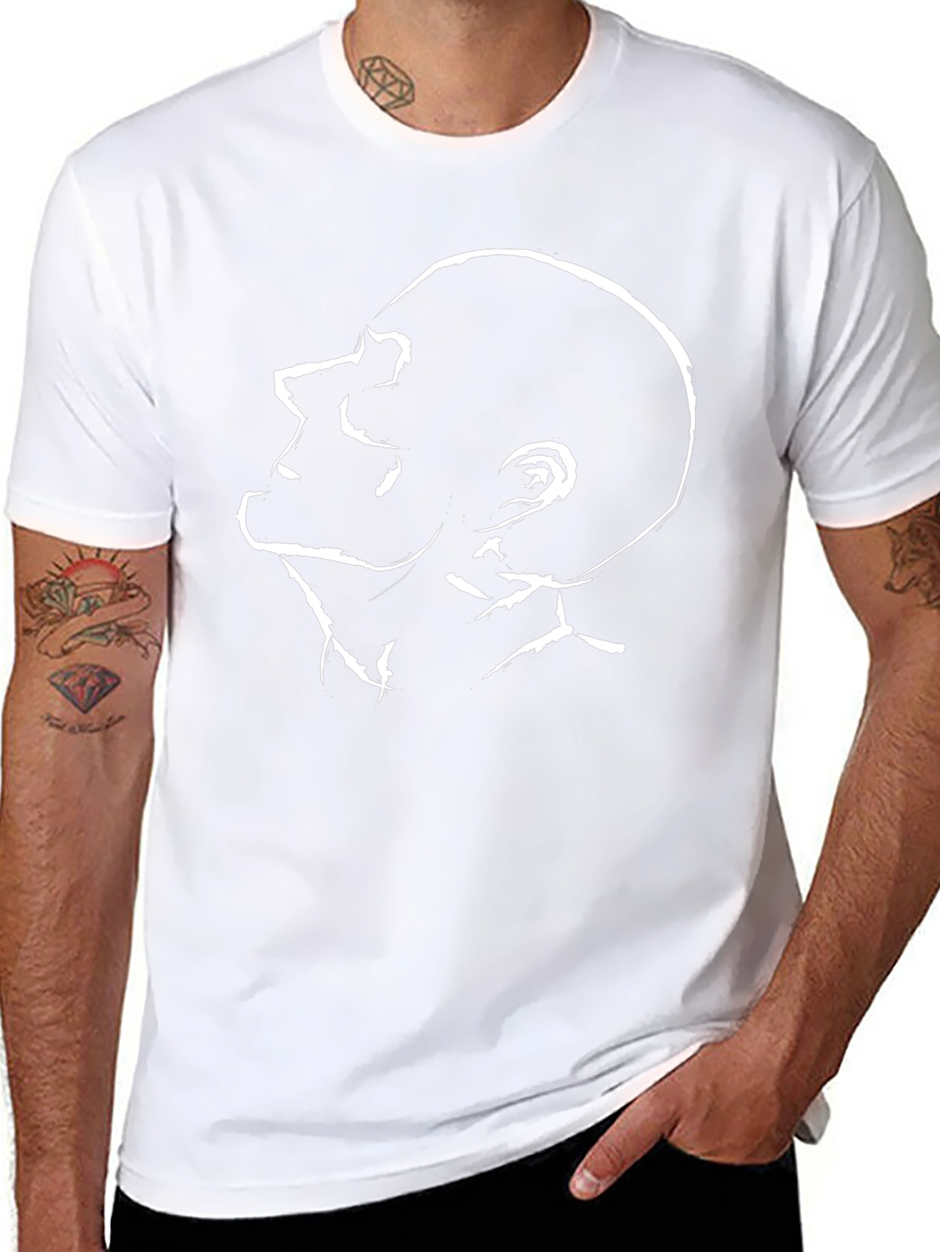 Abstract Mans Profile Black Cotton Graphic Tee