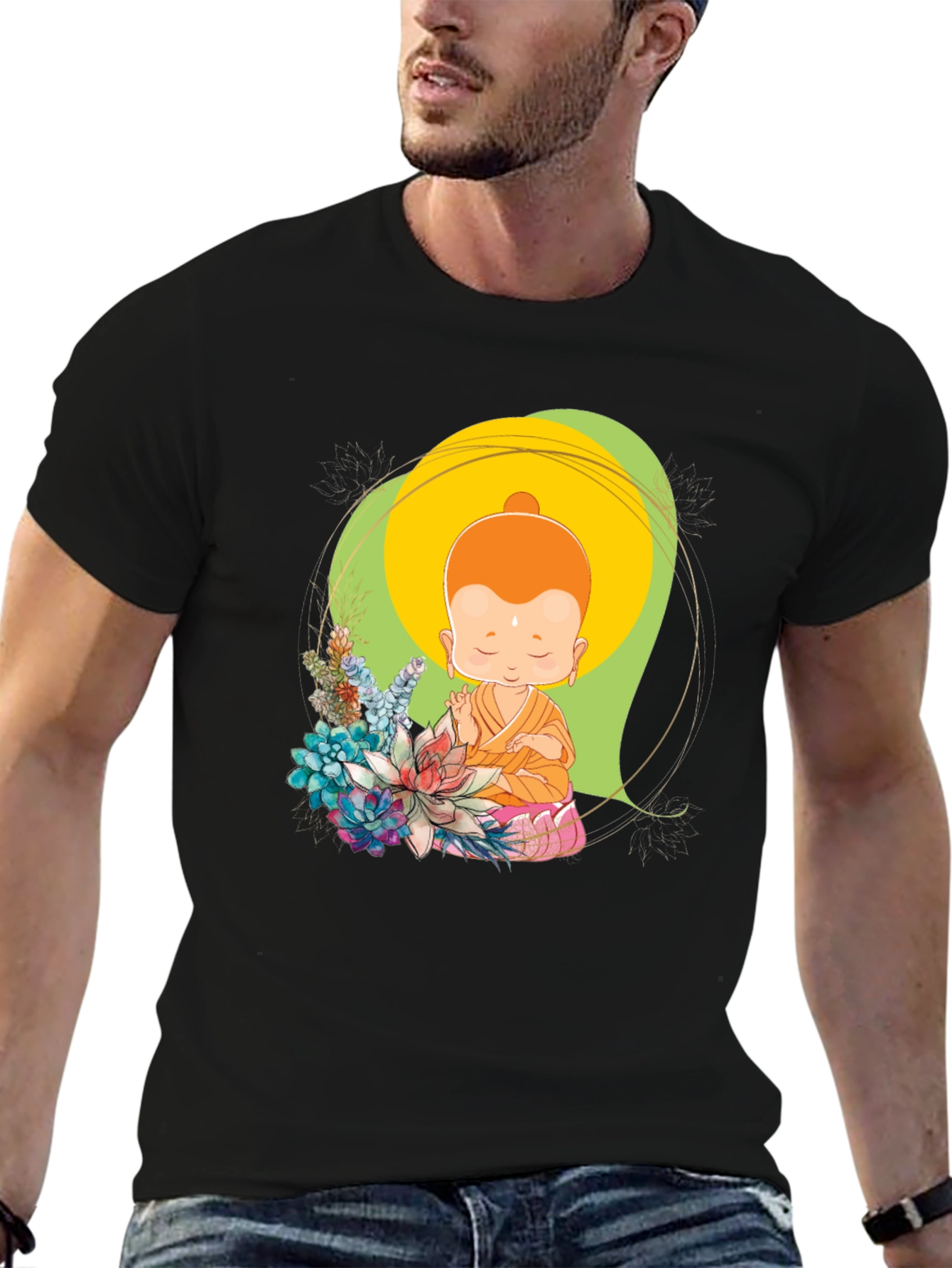 Buddha Baby Graphic Tee - Black Cotton Blend T-Shirt