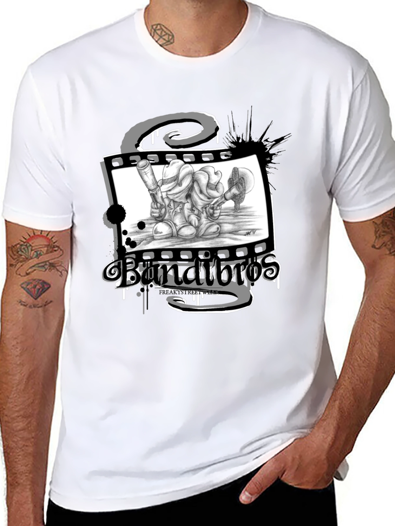 Bandit Bros T-Shirt: Cartoon Film Noir Design