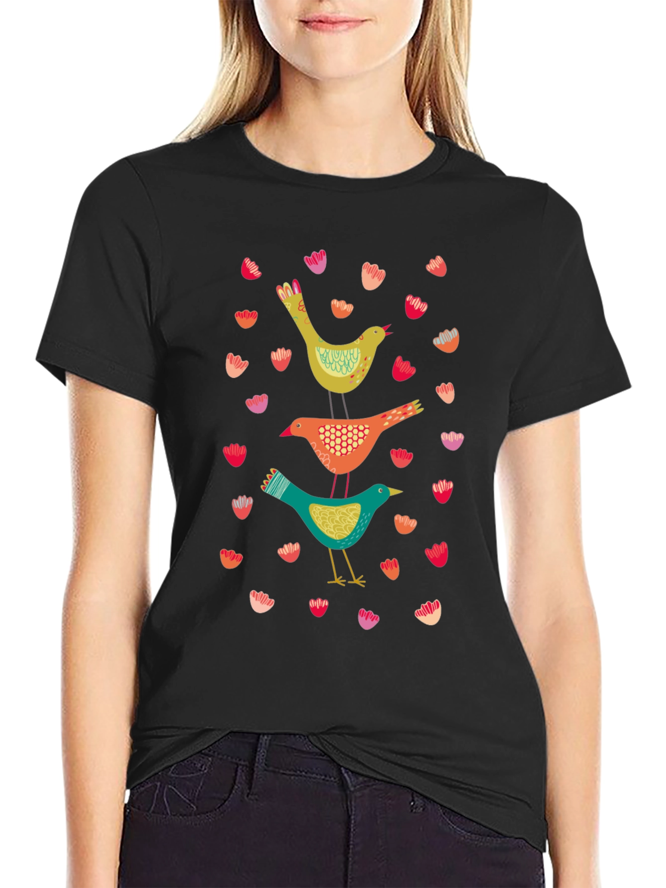 Bird Stack Graphic Tee - Stylish Comfort
