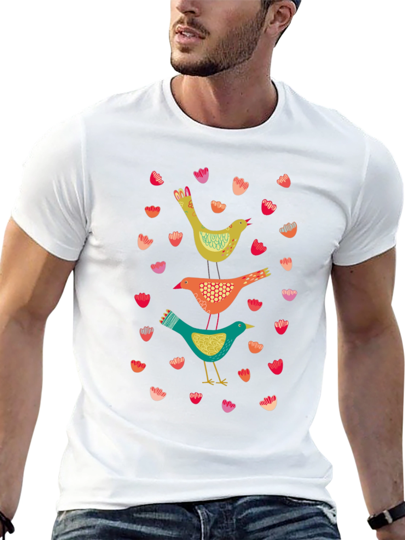 Bird Stack Graphic Tee - Stylish Comfort