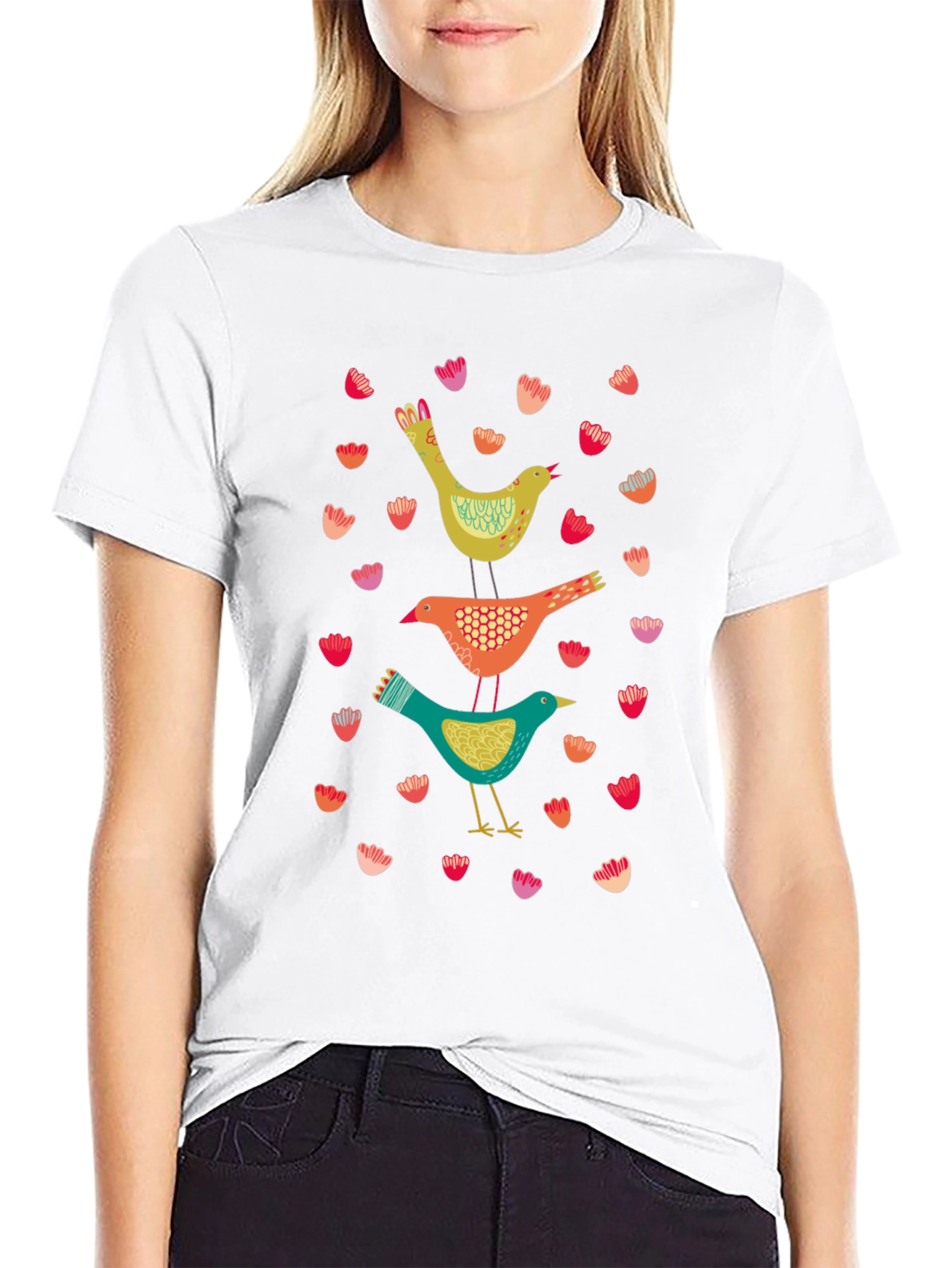 Bird Stack Graphic Tee - Stylish Comfort