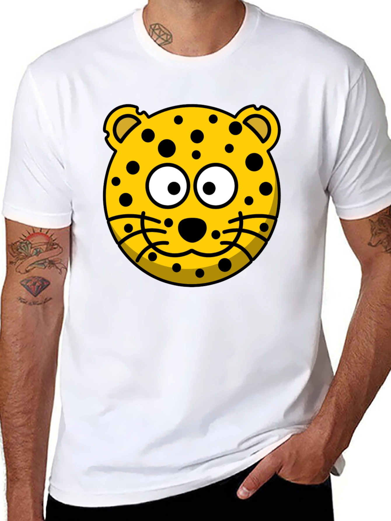 Cartoon Leopard Print Black T-Shirt