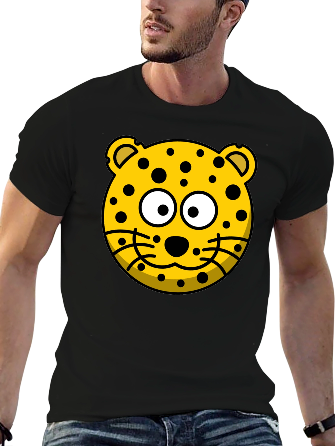 Cartoon Leopard Print Black T-Shirt