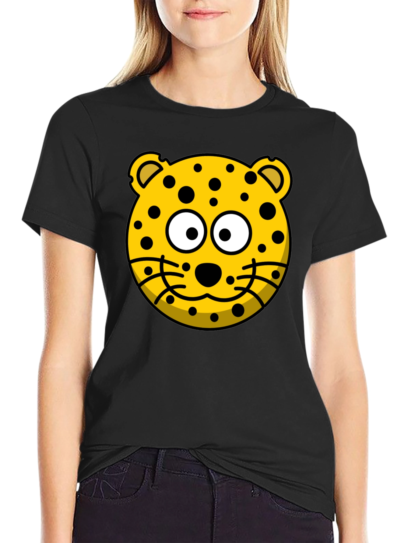 Cartoon Leopard Print Black T-Shirt