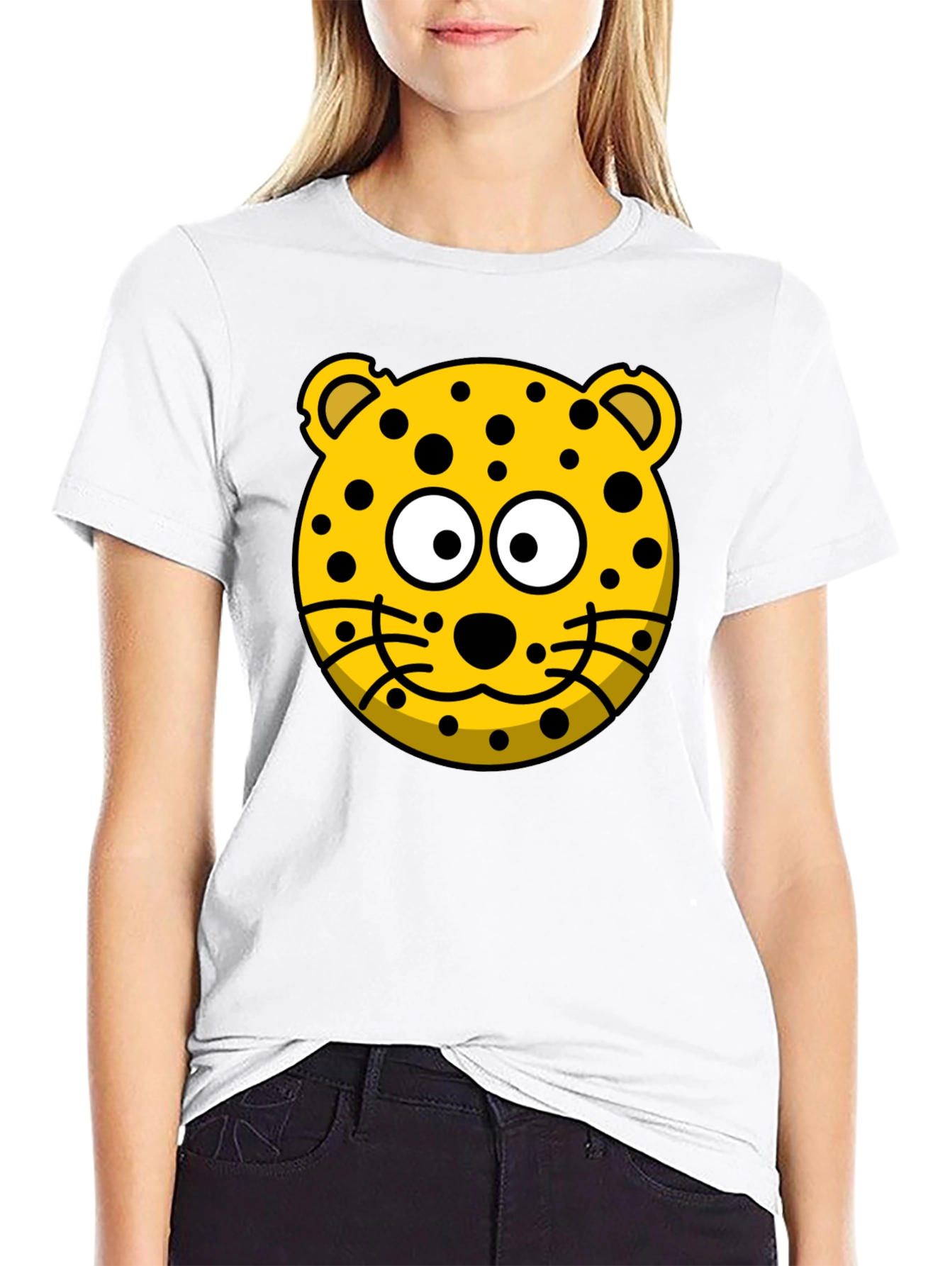Cartoon Leopard Print Black T-Shirt