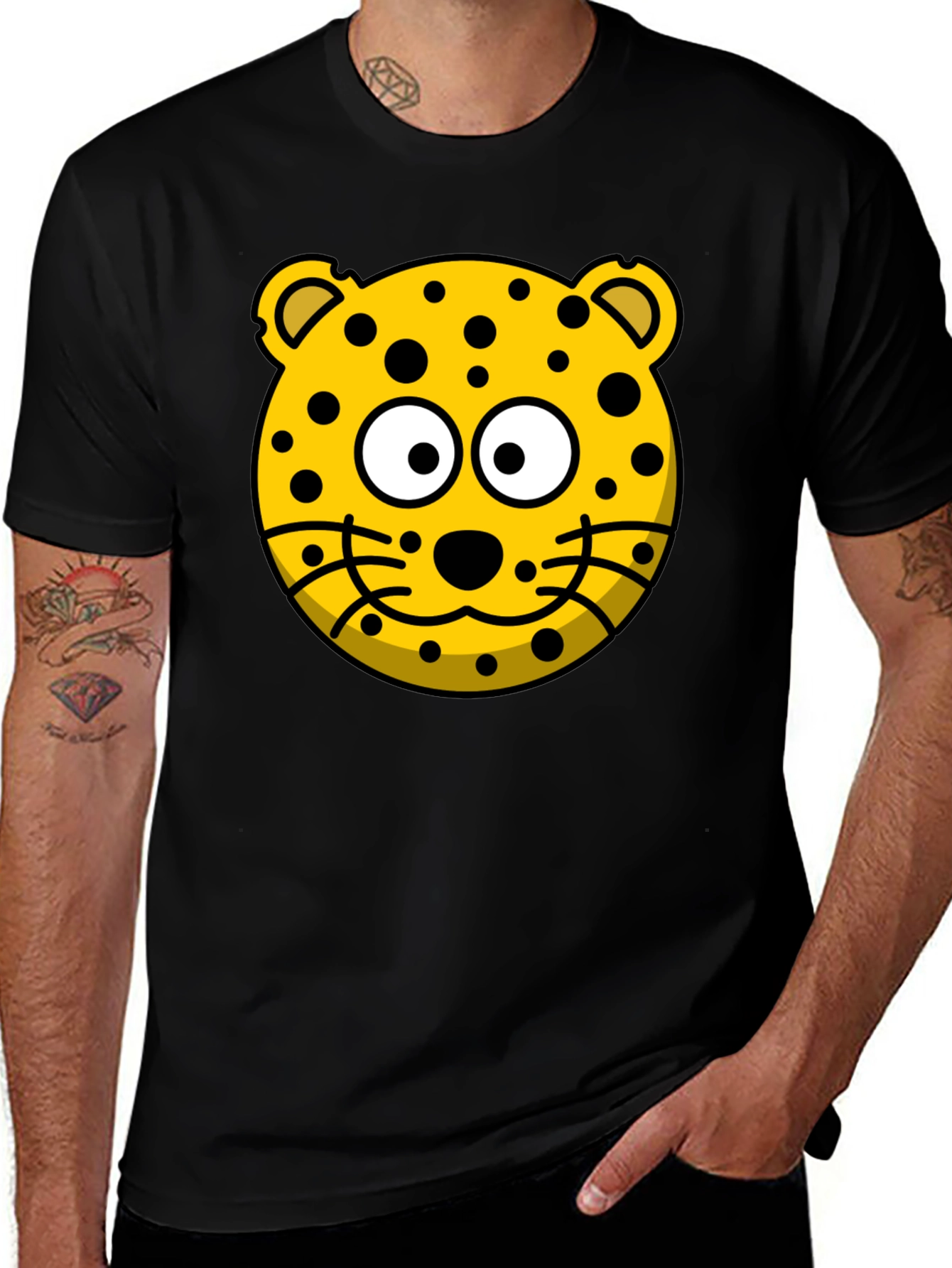 Cartoon Leopard Print Black T-Shirt