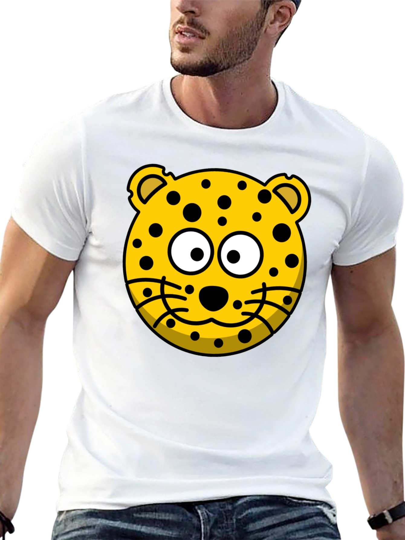 Cartoon Leopard Print Black T-Shirt