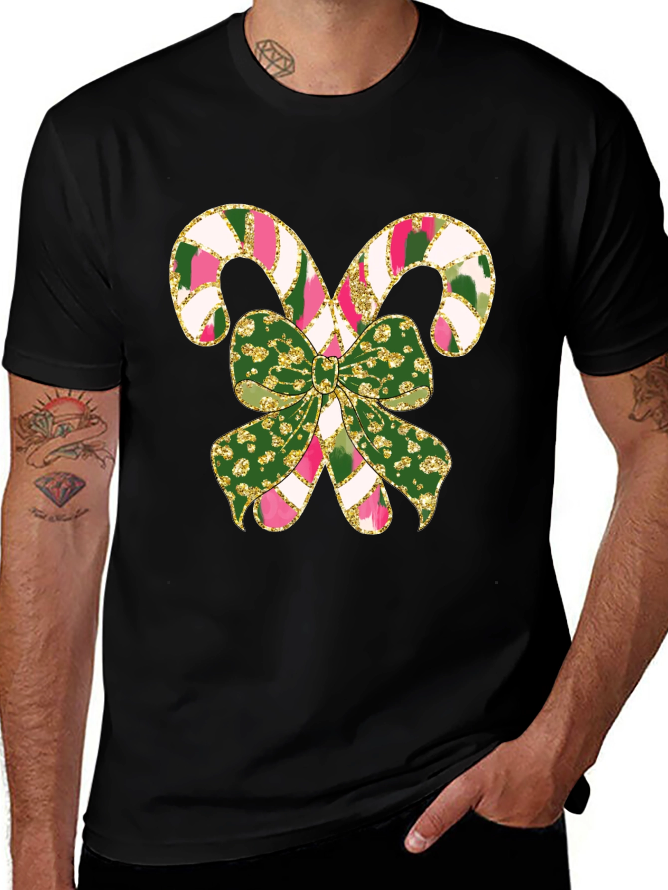 Festive Candy Cane Bow Graphic Tee