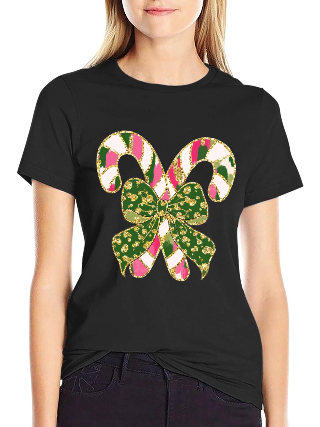 Festive Candy Cane Bow Graphic Tee