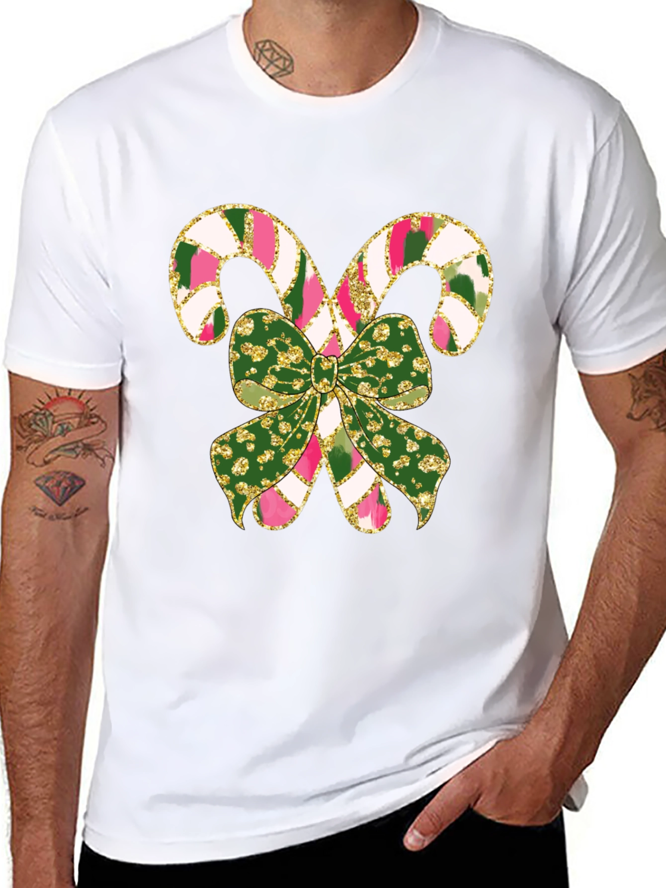 Festive Candy Cane Bow Graphic Tee
