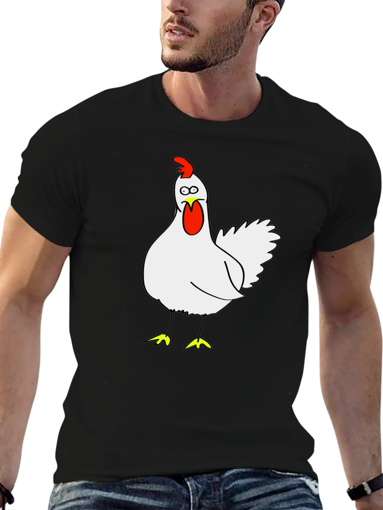 Funny Chicken Graphic Tee - Black Cotton T-Shirt