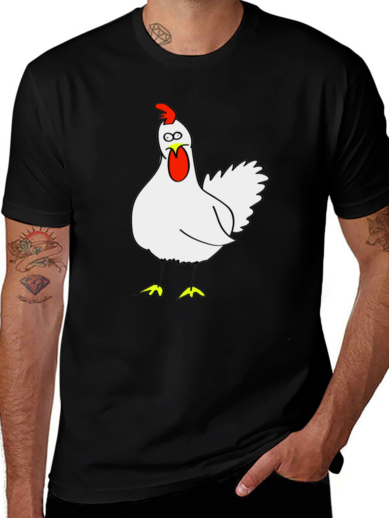 Funny Chicken Graphic Tee - Black Cotton T-Shirt