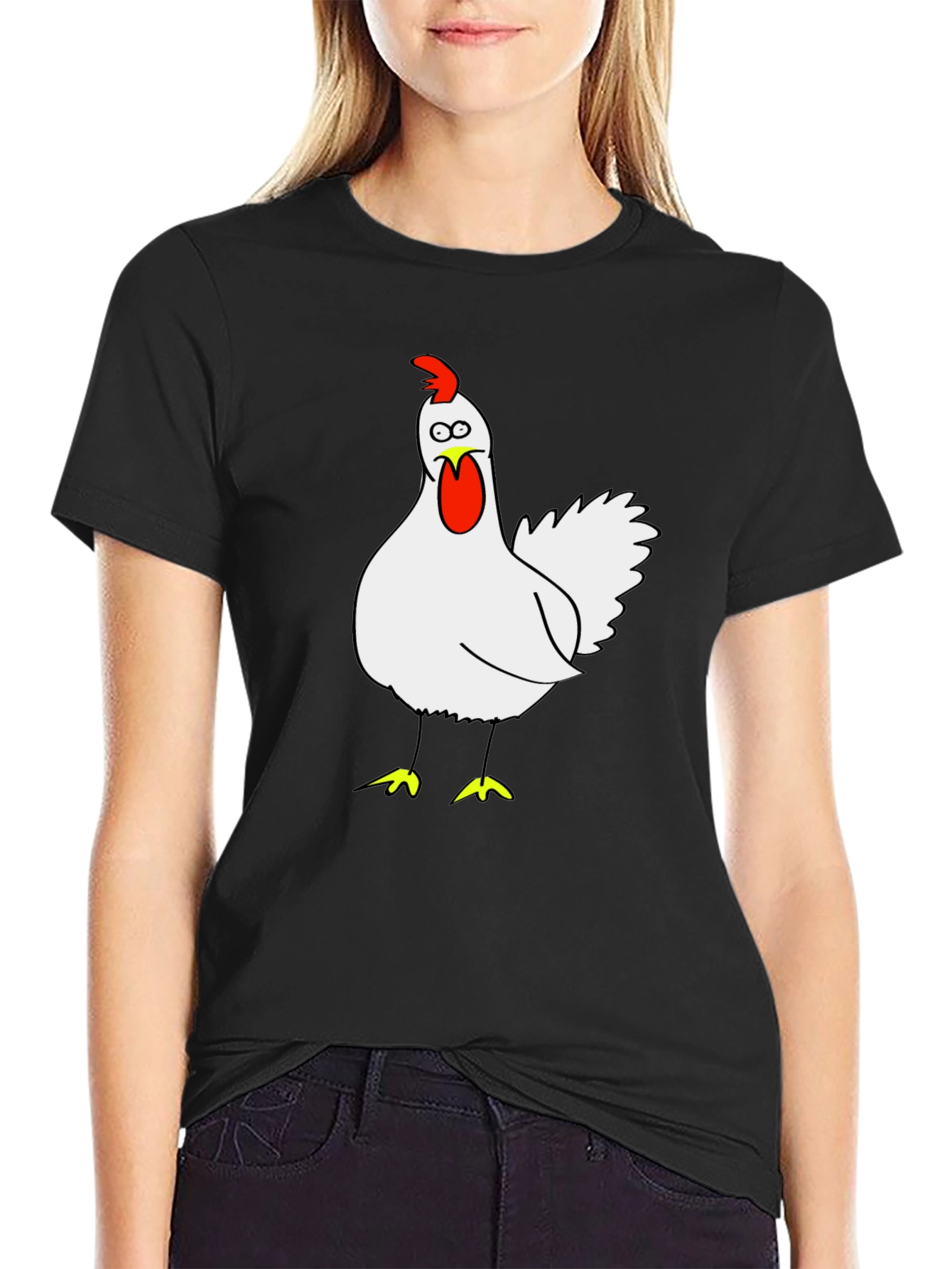 Funny Chicken Graphic Tee - Black Cotton T-Shirt