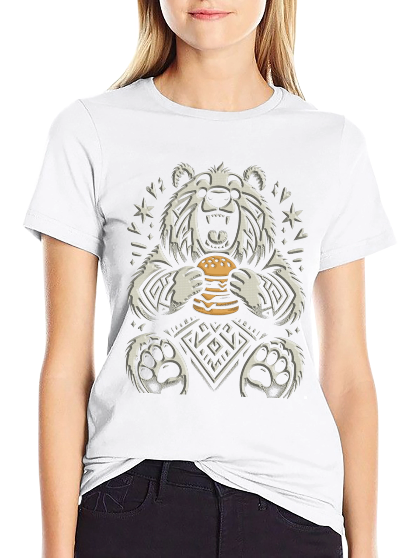 Bear Eating Burger Graphic T-Shirt