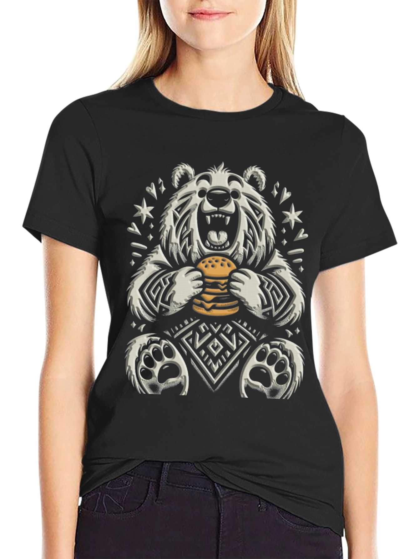 Bear Eating Burger Graphic T-Shirt