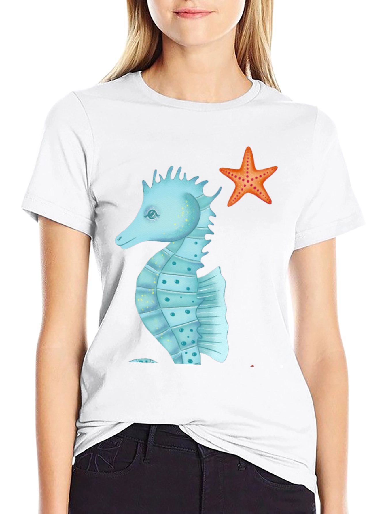Sea Life T-Shirt: Seahorse & Starfish Graphic Tee