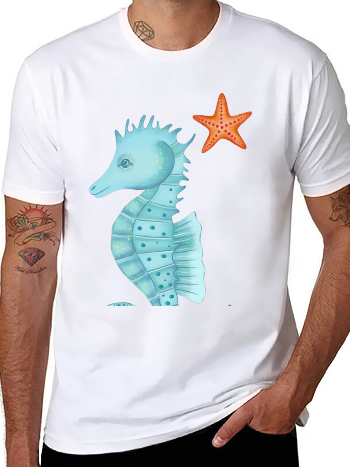 Sea Life T-Shirt: Seahorse & Starfish Graphic Tee