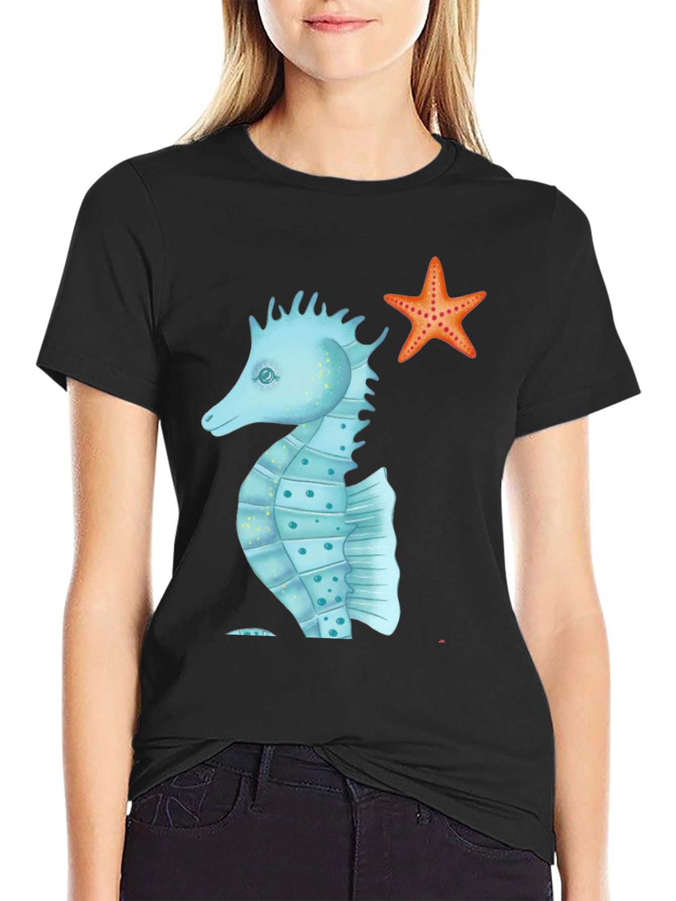 Sea Life T-Shirt: Seahorse & Starfish Graphic Tee