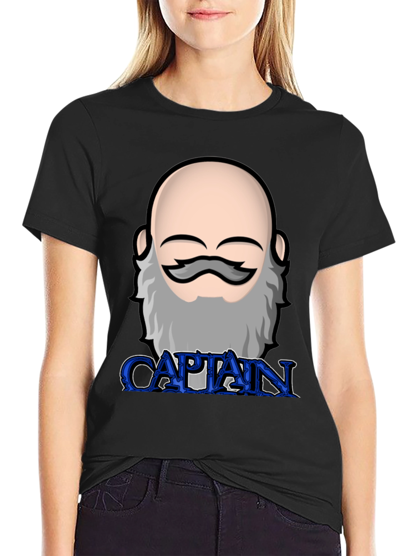 Captain Cartoon T-Shirt | Black Cotton Crew Neck