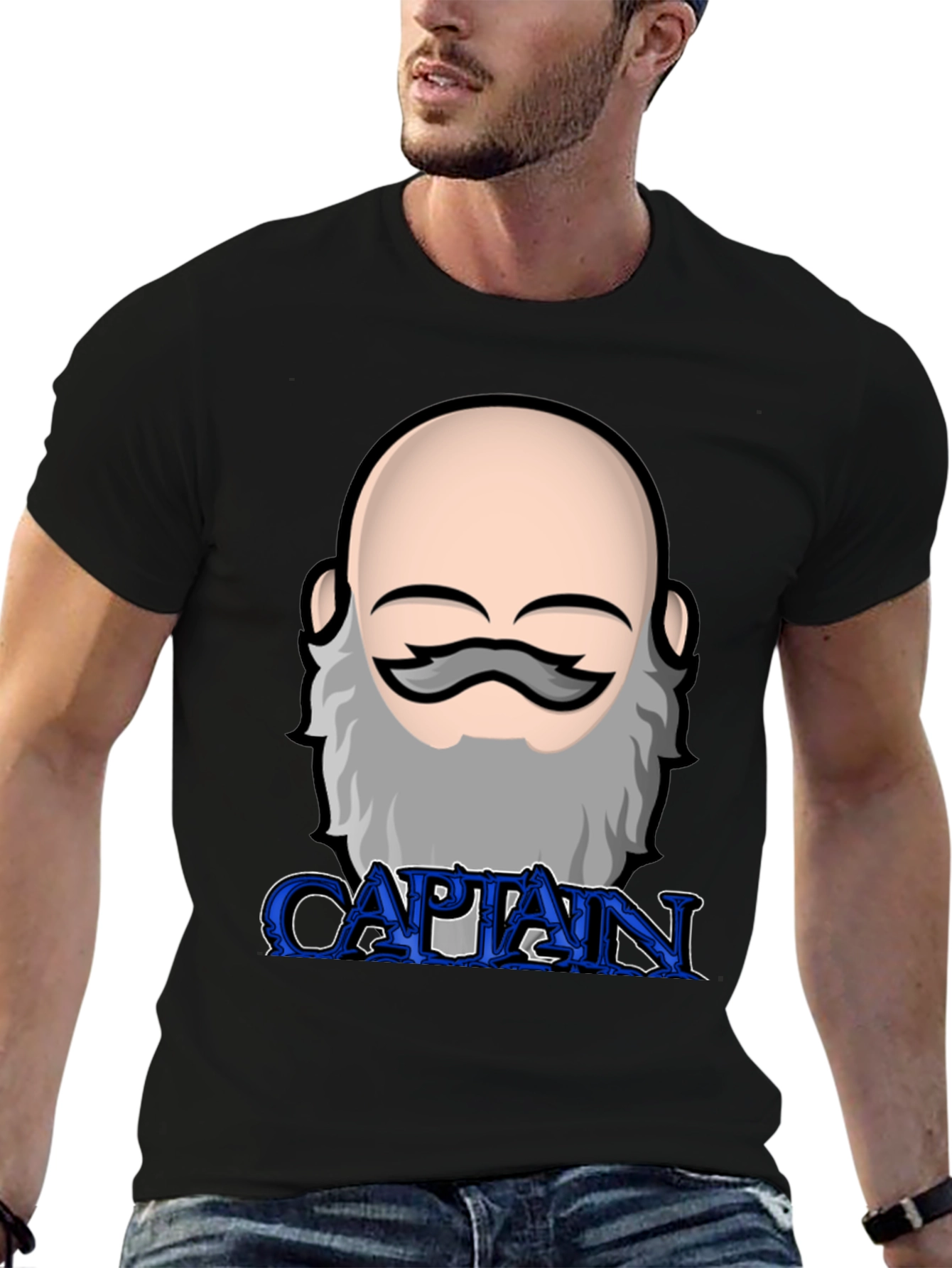 Captain Cartoon T-Shirt | Black Cotton Crew Neck