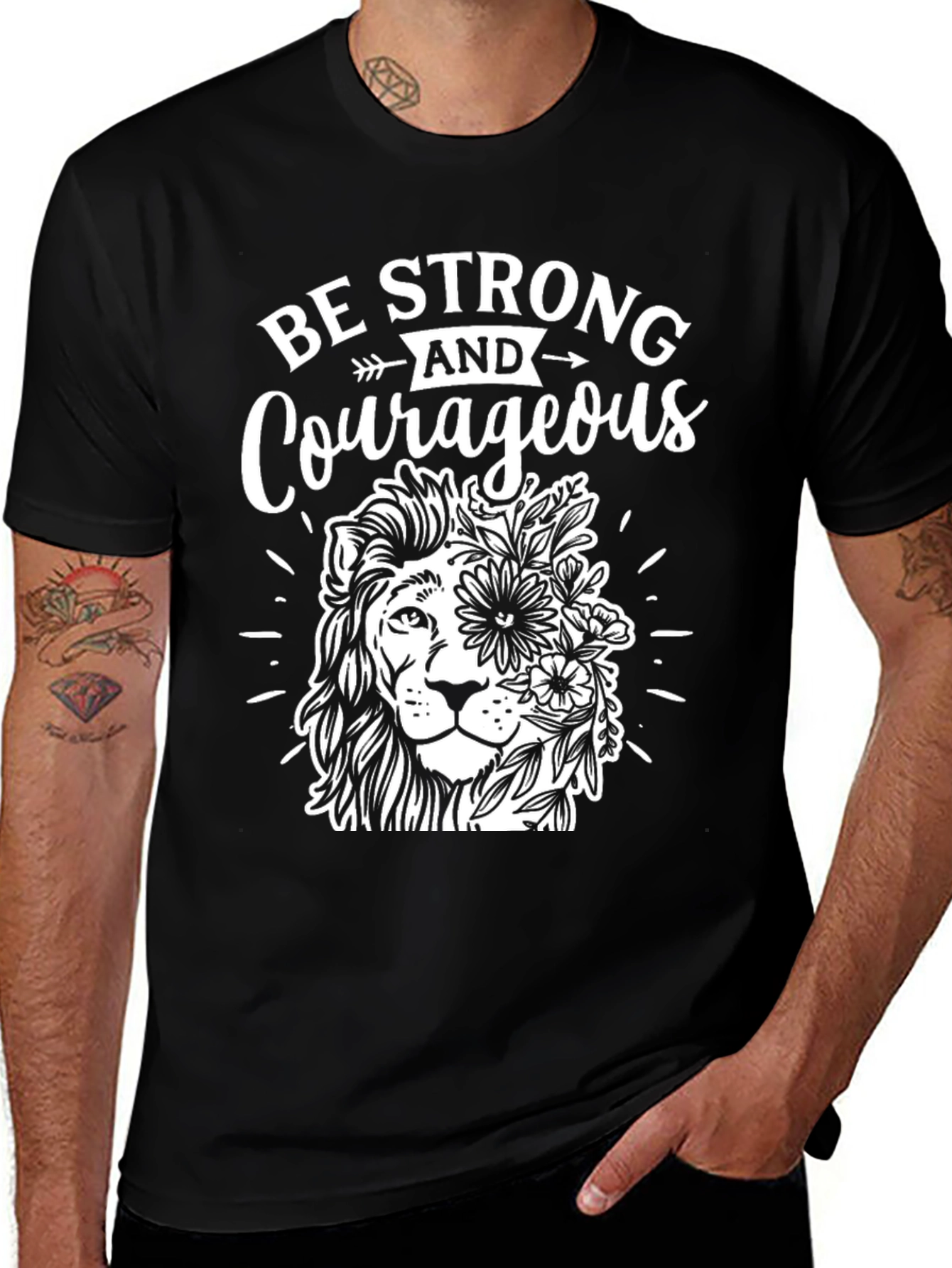 Be Strong and Courageous Lion Graphic T-Shirt