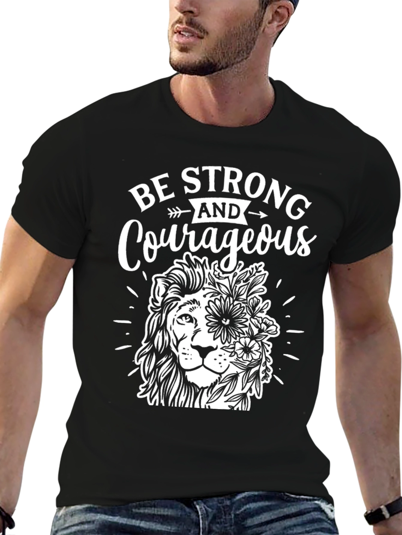 Be Strong and Courageous Lion Graphic T-Shirt