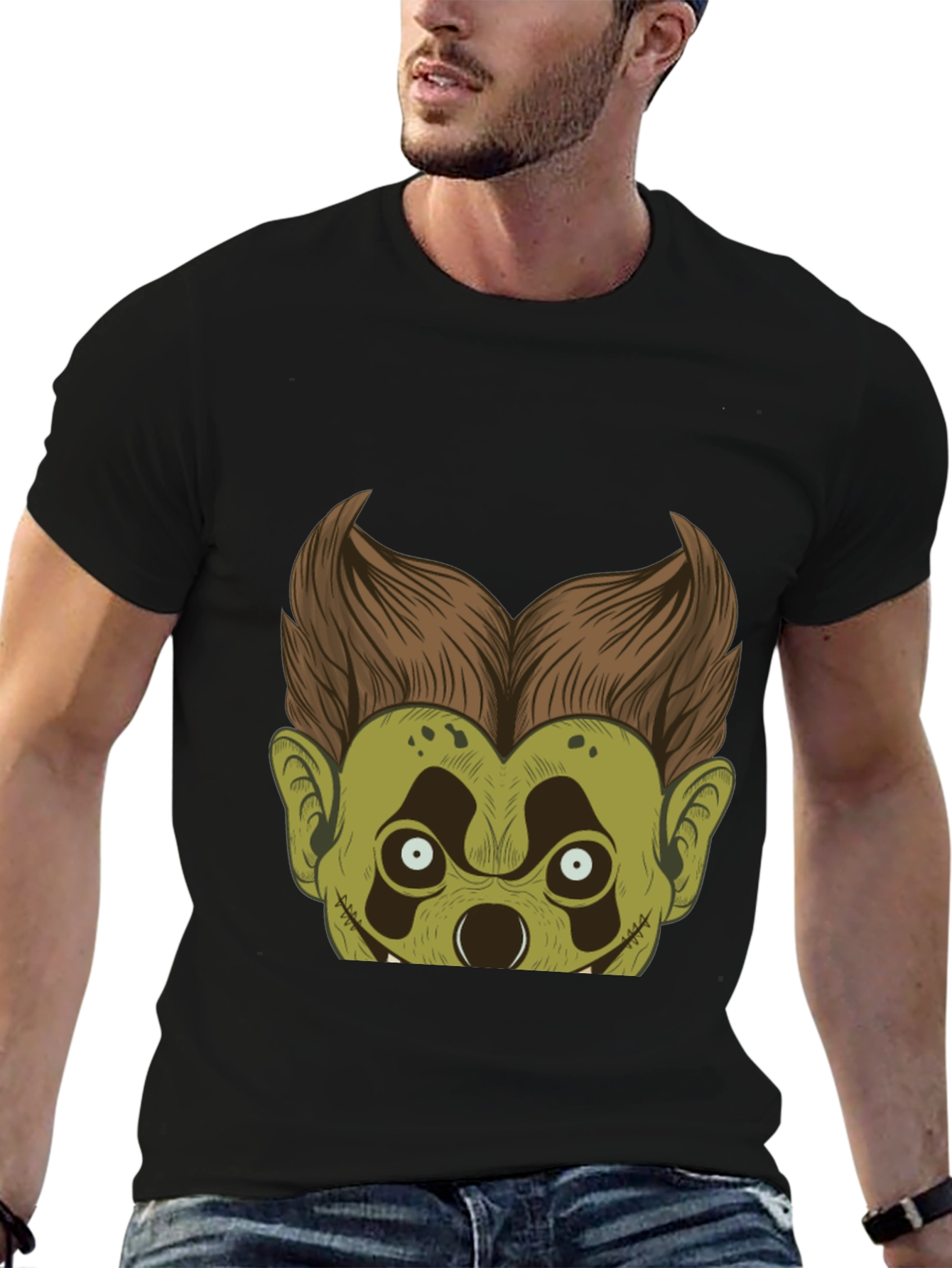 Monster Character Graphic Tee - Black Cotton Blend