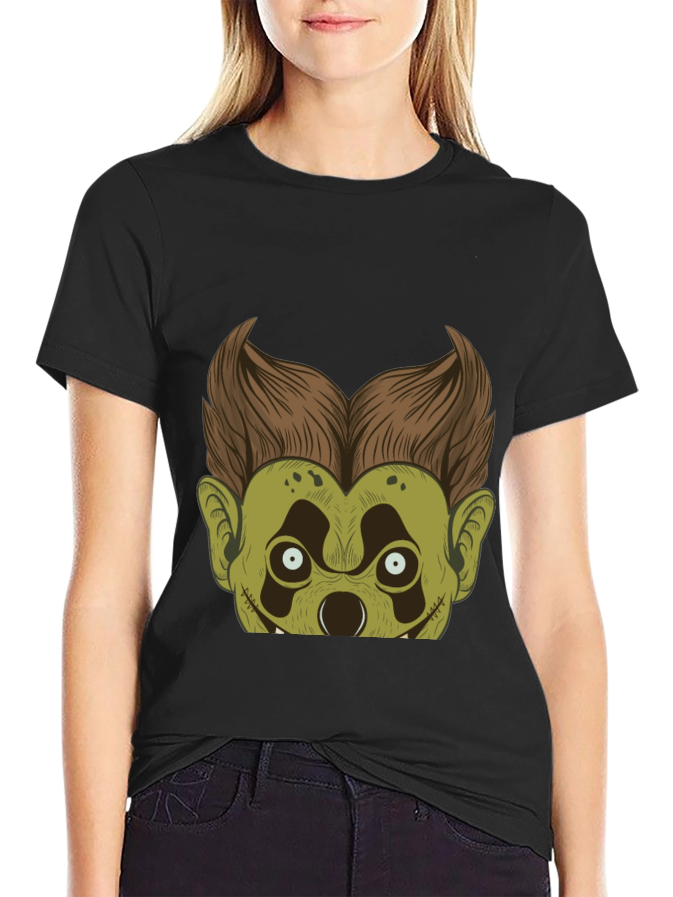 Monster Character Graphic Tee - Black Cotton Blend