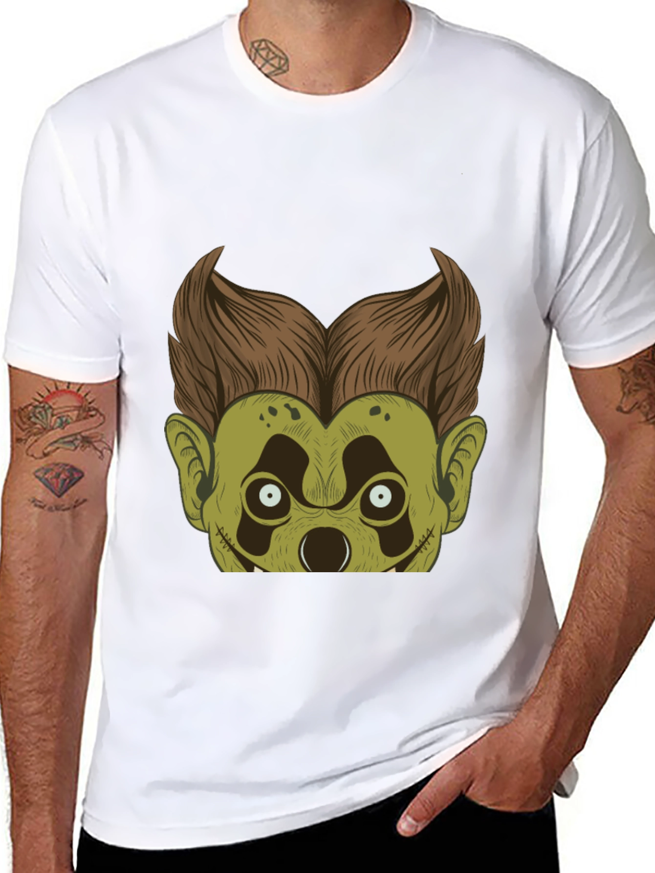 Monster Character Graphic Tee - Black Cotton Blend