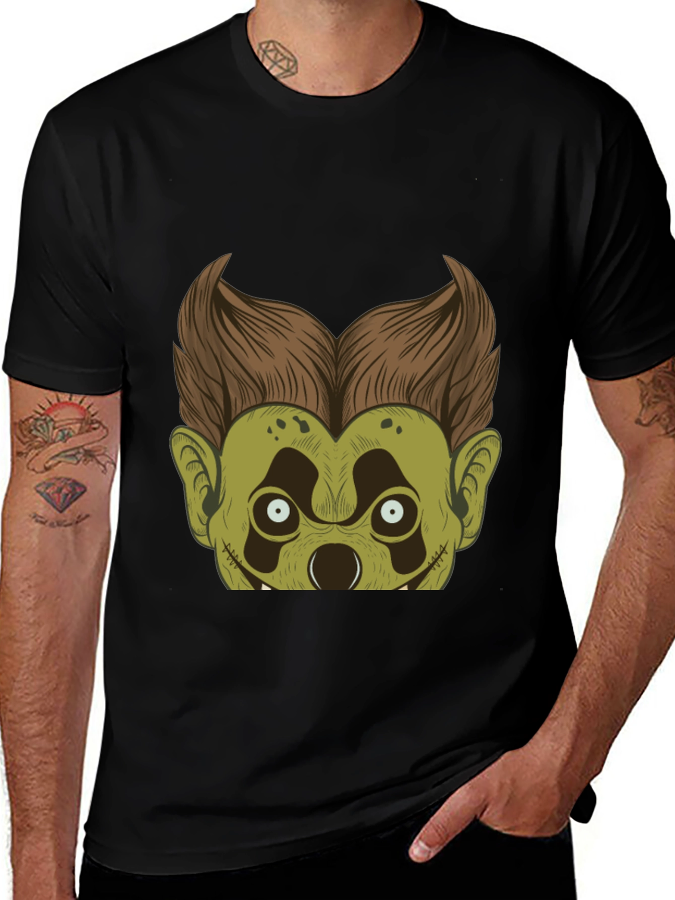 Monster Character Graphic Tee - Black Cotton Blend
