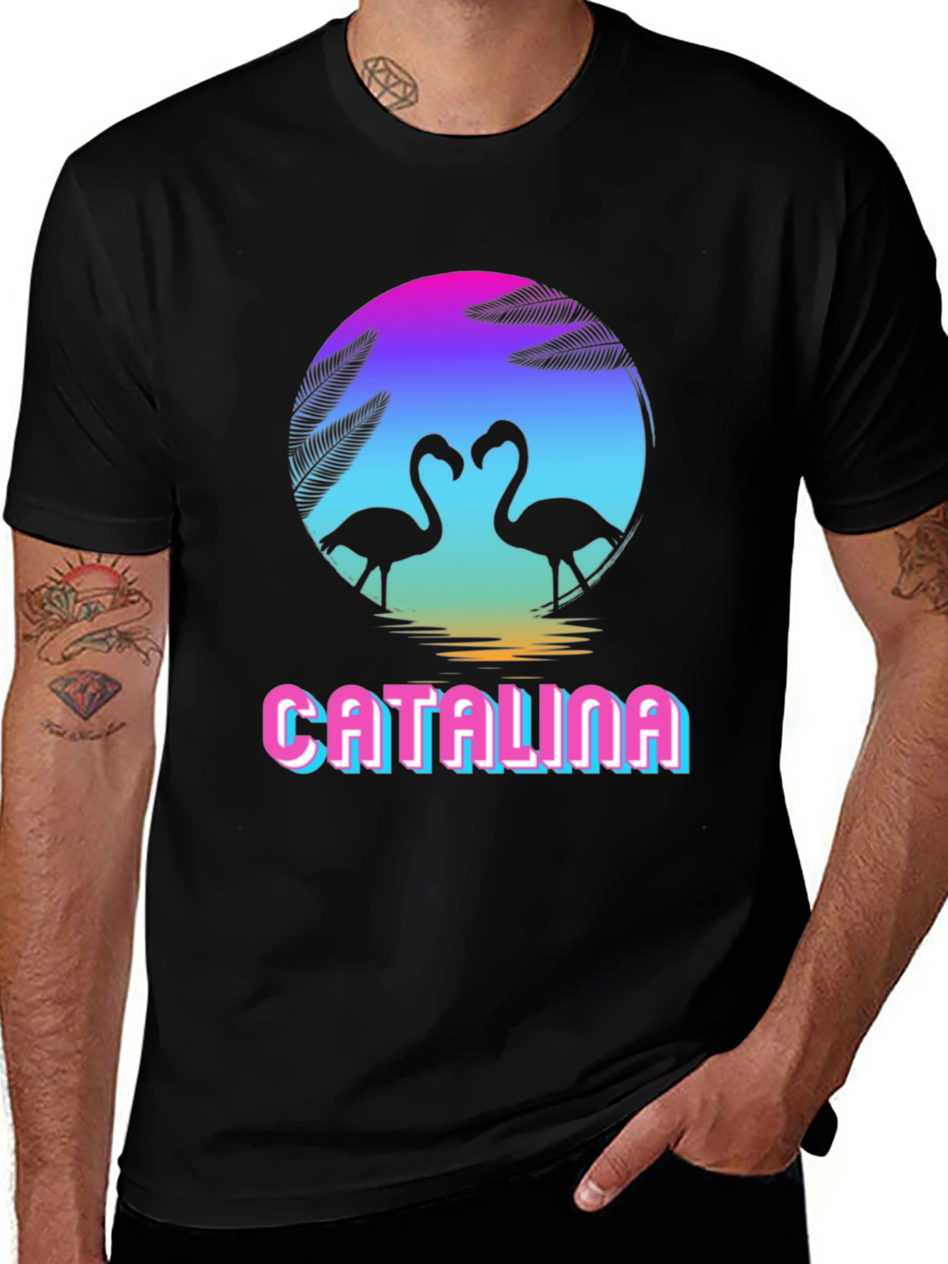 Catalina Flamingo Sunset Graphic Tee - Retro Style