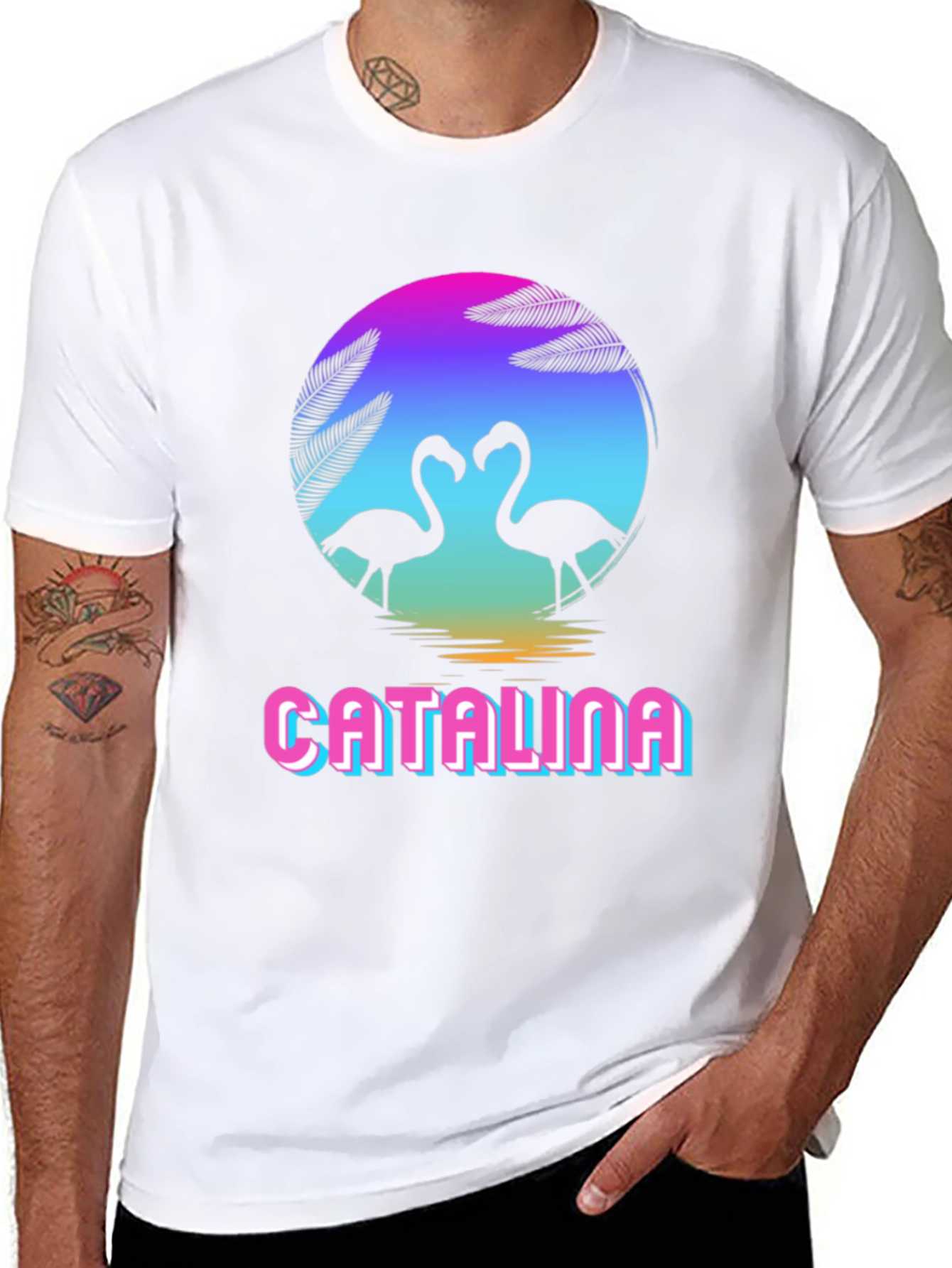 Catalina Flamingo Sunset Graphic Tee - Retro Style