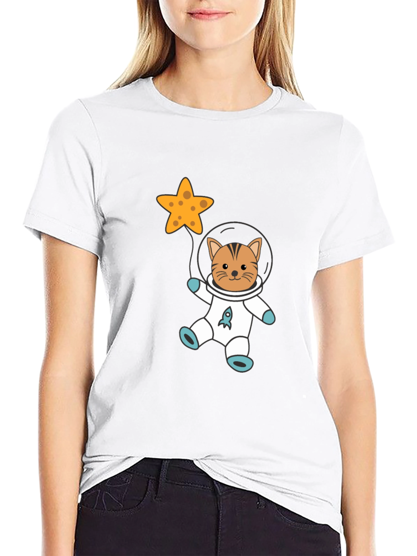 Astronaut Cat Graphic Tee - Black T-Shirt