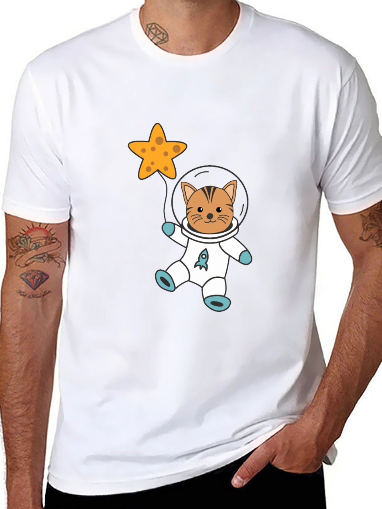 Astronaut Cat Graphic Tee - Black T-Shirt