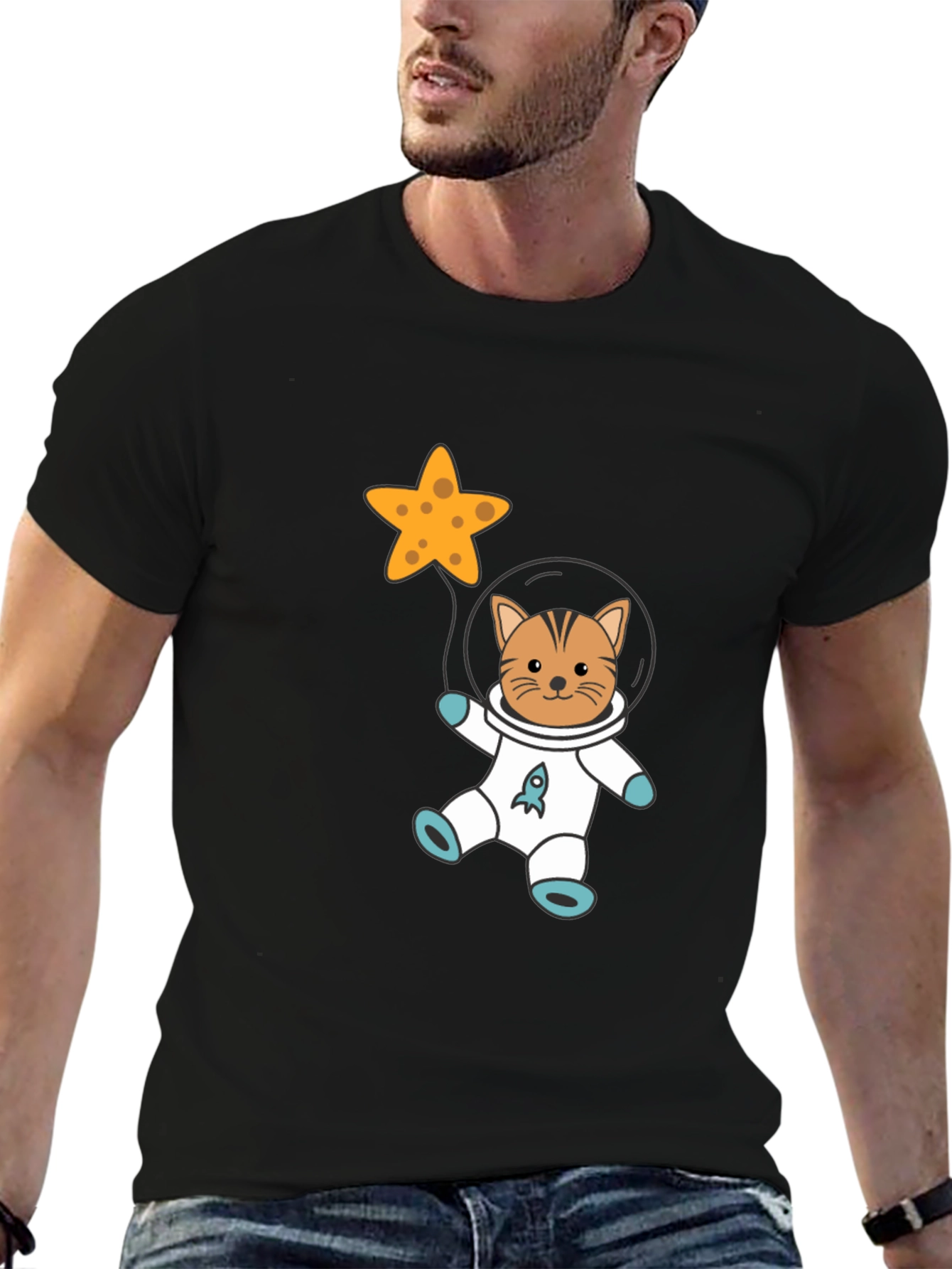 Astronaut Cat Graphic Tee - Black T-Shirt