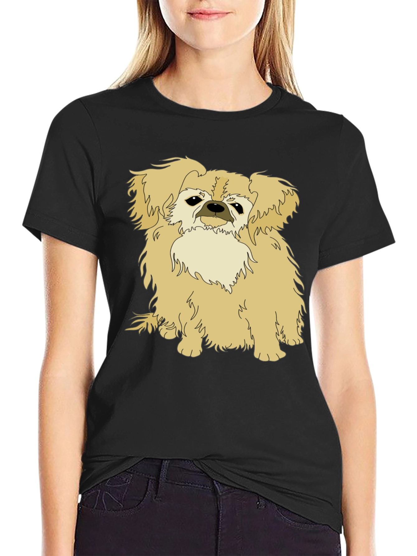 Pekingese Dog Graphic Tee - Black Cotton T-Shirt