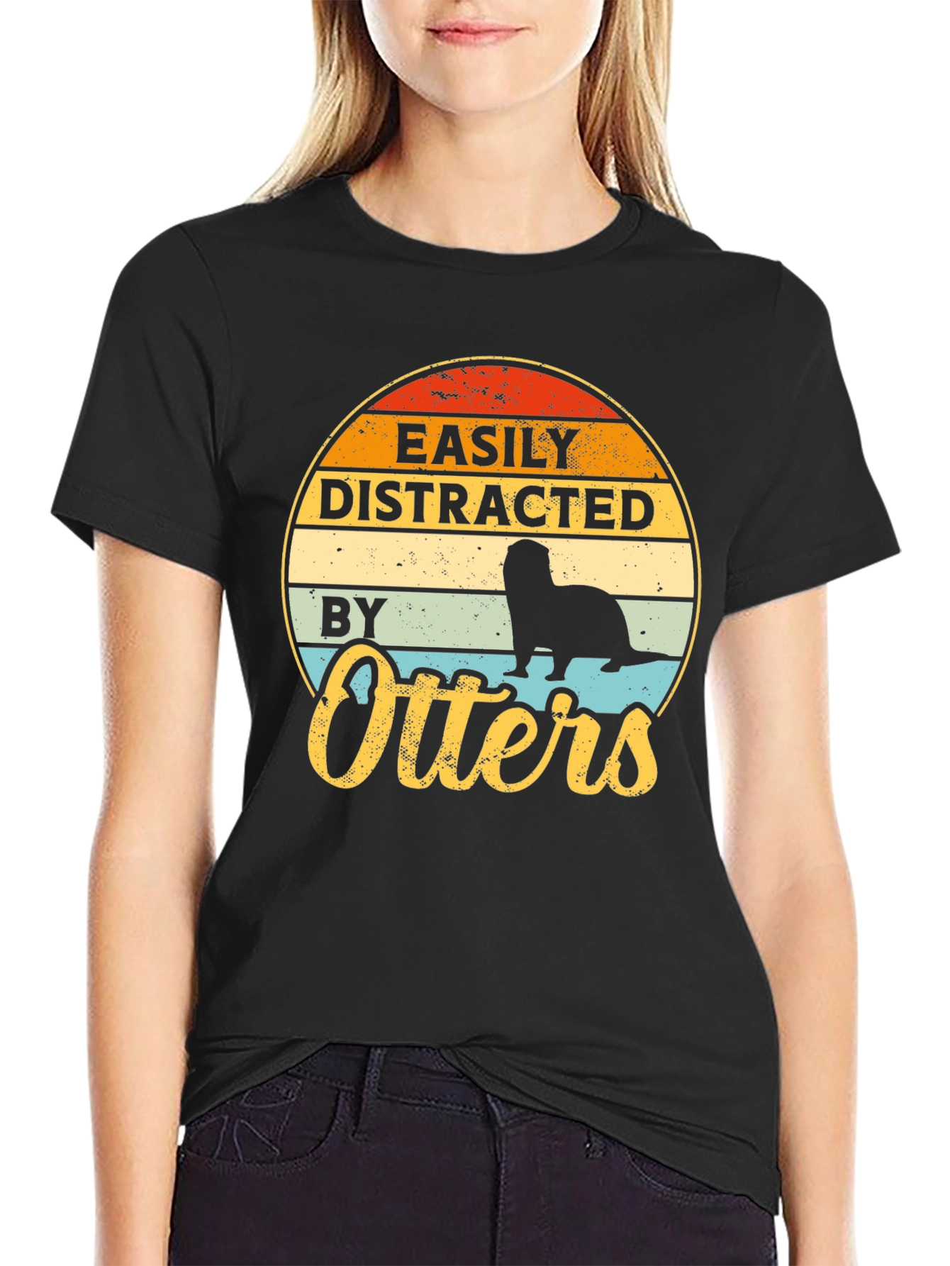 Easily Distracted By Otters T-Shirt - Retro Style