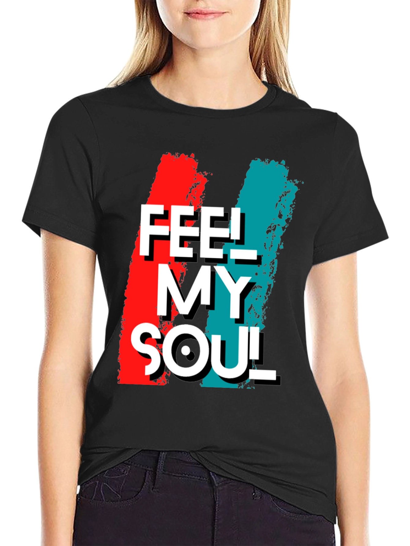 Feel My Soul Graphic Print Black T-Shirt