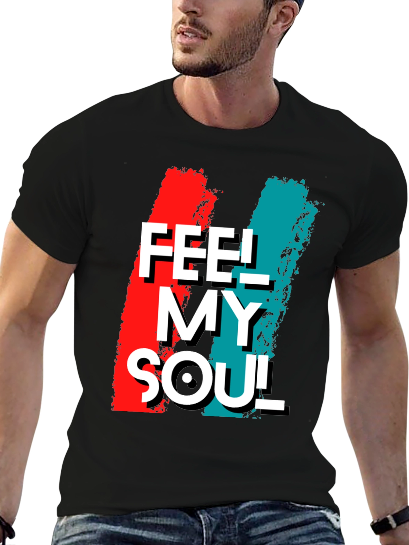Feel My Soul Graphic Print Black T-Shirt