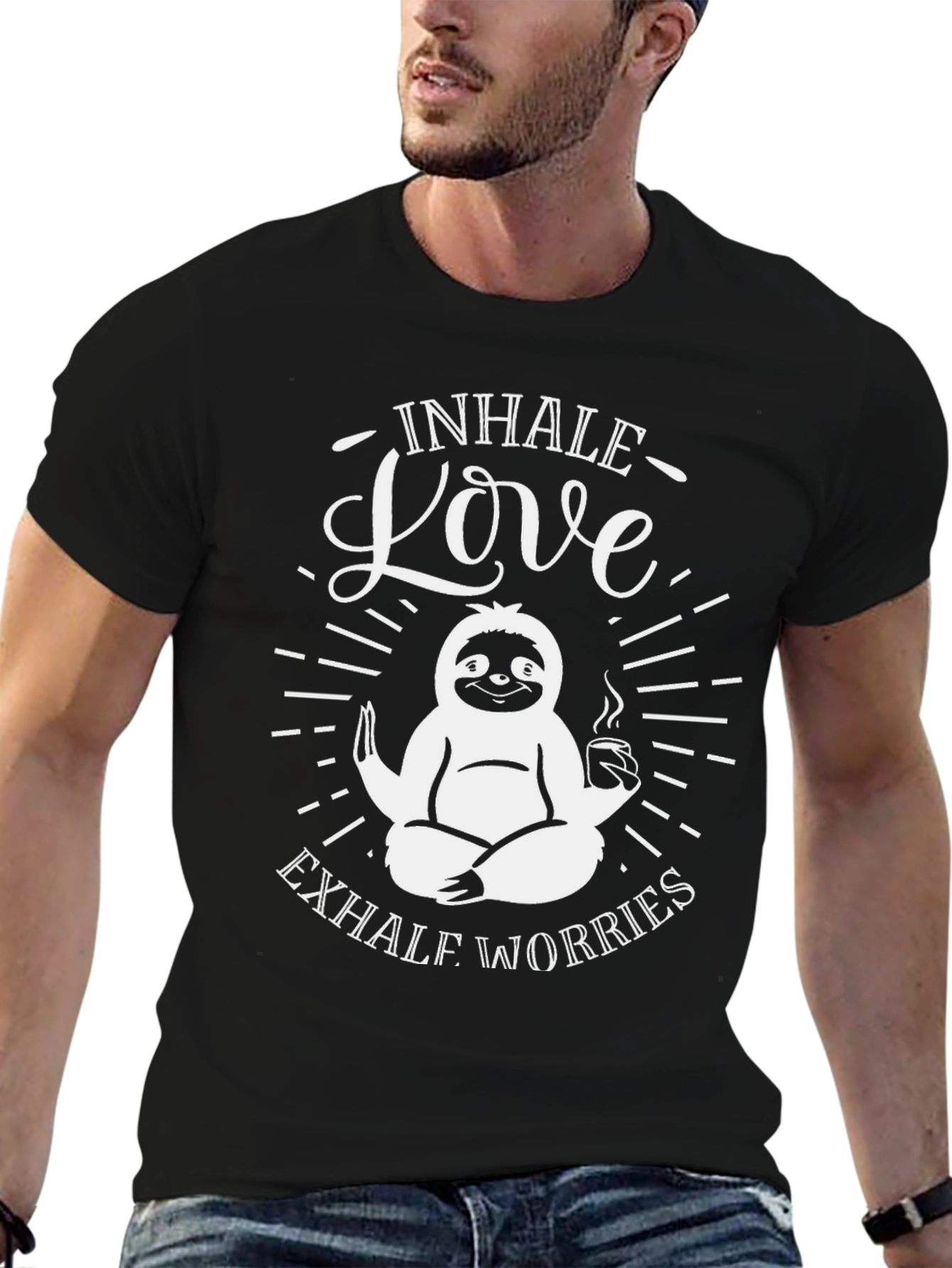 Sloth Inhale Love Exhale Worries Graphic T-Shirt