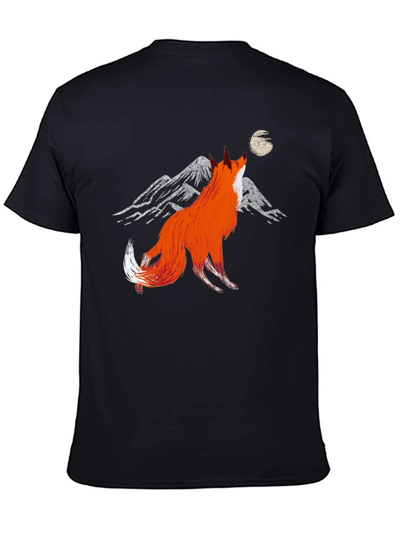 Fox Howling at Moon Graphic Tee - Black